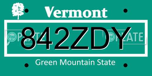 842ZDY Vermont License Plate