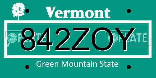 842ZOY Vermont License Plate