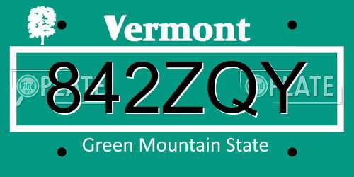 842ZQY Vermont License Plate