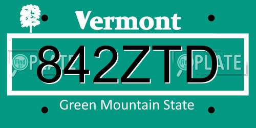 842ZTD Vermont License Plate