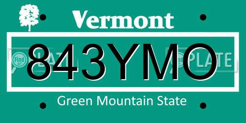 843YMO Vermont License Plate