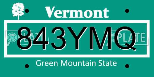 843YMQ Vermont License Plate