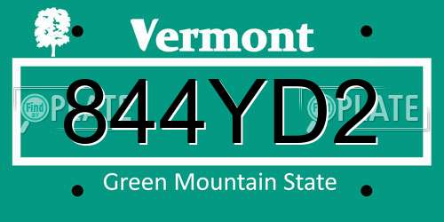 844YD2 Vermont License Plate