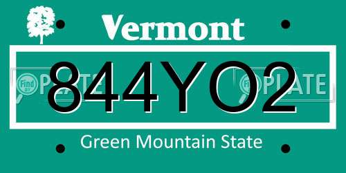 844YO2 Vermont License Plate