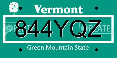 844YQZ Vermont License Plate