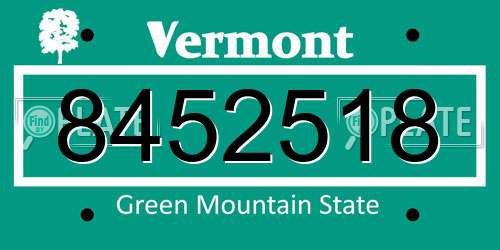 8452518 Vermont License Plate