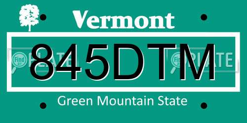 845DTM Vermont License Plate