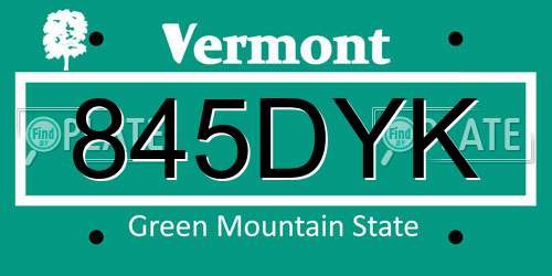 845DYK Vermont License Plate