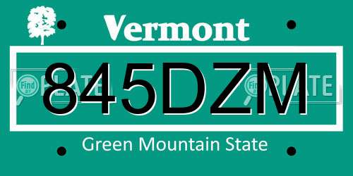 845DZM Vermont License Plate