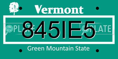 845IE5 Vermont License Plate