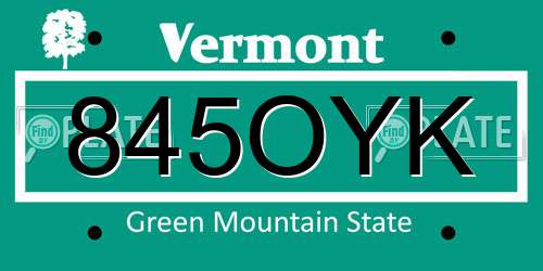 845OYK Vermont License Plate