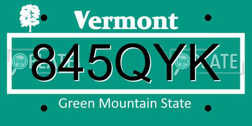 845QYK Vermont License Plate