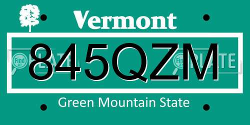 845QZM Vermont License Plate