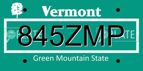 845ZMP Vermont License Plate