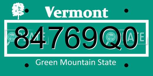 84769Q0 Vermont License Plate