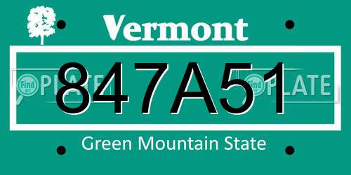 847A51 Vermont License Plate