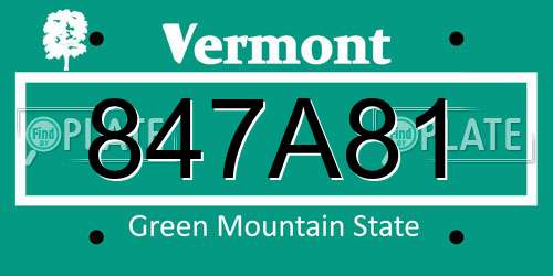847A81 Vermont License Plate