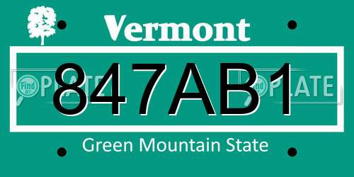 847AB1 Vermont License Plate
