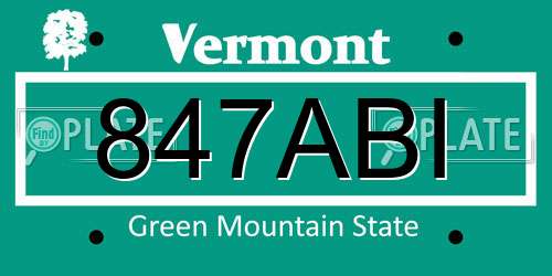 847ABI Vermont License Plate