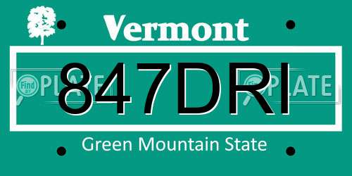 847DRI Vermont License Plate