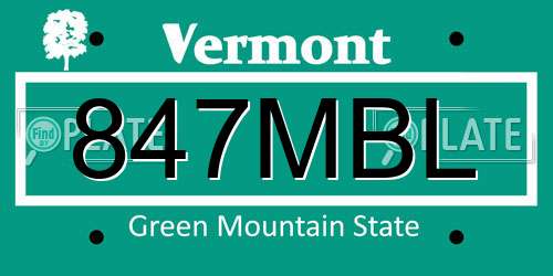 847MBL Vermont License Plate