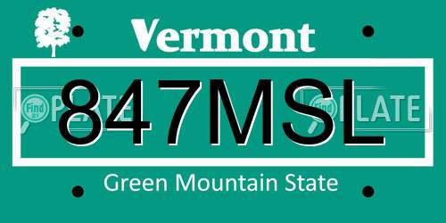 847MSL Vermont License Plate
