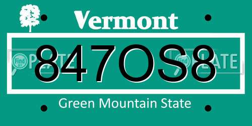 847OS8 Vermont License Plate