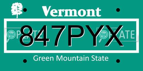 847PYX Vermont License Plate