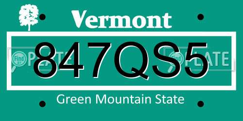 847QS5 Vermont License Plate