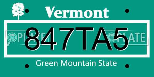 847TA5 Vermont License Plate