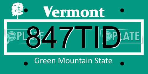 847TID Vermont License Plate