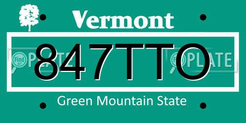 847TTO Vermont License Plate