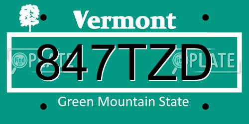 847TZD Vermont License Plate