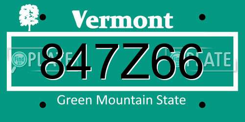 847Z66 Vermont License Plate