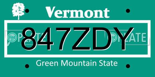 847ZDY Vermont License Plate