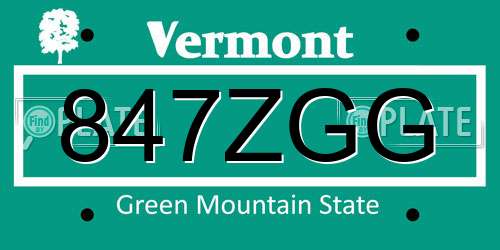 847ZGG Vermont License Plate