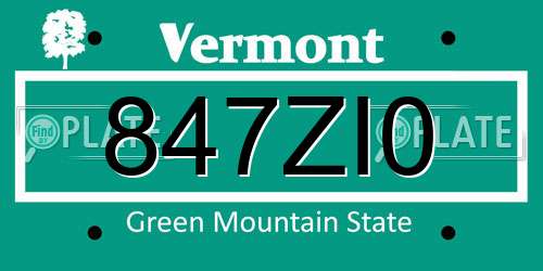 847ZI0 Vermont License Plate