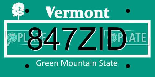 847ZID Vermont License Plate