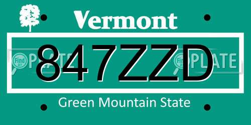 847ZZD Vermont License Plate