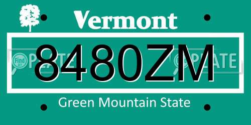 8480ZM Vermont License Plate