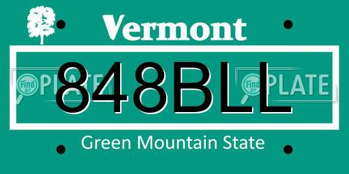 848BLL Vermont License Plate