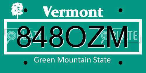 848OZM Vermont License Plate