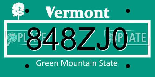 848ZJ0 Vermont License Plate