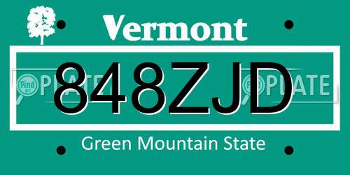 848ZJD Vermont License Plate