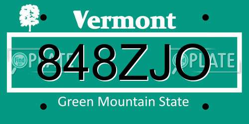 848ZJO Vermont License Plate