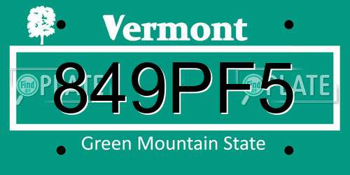 849PF5 Vermont License Plate