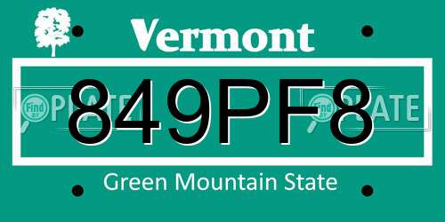849PF8 Vermont License Plate