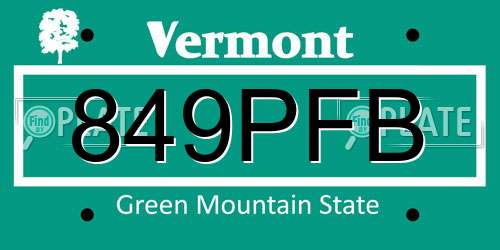 849PFB Vermont License Plate