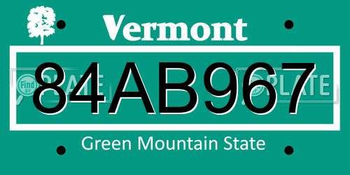 84AB967 Vermont License Plate
