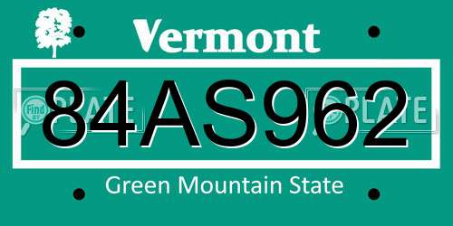 84AS962 Vermont License Plate